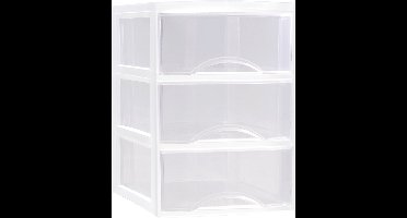 Plasticforte Ladeblokje/bureau organizer met 3x lades - transparant/wit - L26 x B36 x H37 cm