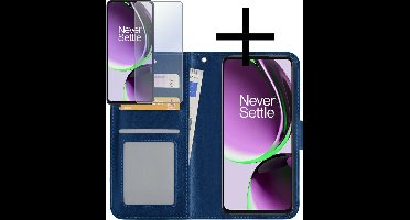 Hoesje - Met Screenprotector - Geschikt voor OnePlus Nord CE 3 Lite - Luxe Pasjeshouder - Bookcase Portemonee - Flip Case - Kunstleer Book Case - Flipcase - Book Cover - Walletcase - Portemonneehoes - Donkerblauw