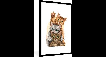 PosterMonkey - Poster - Fotolijst - Kittens - Katten - Dieren - Tekening - Kader - Foto in lijst - 80x120 cm - Poster frame - Poster kat - Foto met lijst - Kamerdecoratie