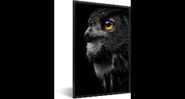PosterMonkey - Poster - Fotolijst - Uil - Vogel - Zwart - 80x120 cm - Poster vogels - Poster uil - Foto lijst - Poster met frame - Woonkamer