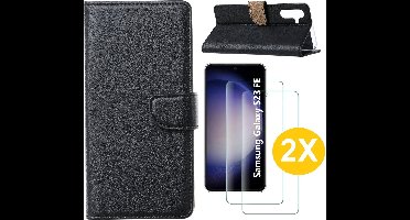Hoesje Geschikt Voor Samsung Galaxy S23 FE hoesje bookcase Zwart Met screenprotector / 2X Beschermglas