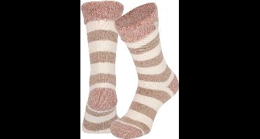 Apollo - Wollen Huissokken Fashion - Stripes - Bruin - Maat 35/38