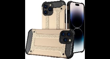 LuxeBass Hoesje geschikt voor Apple iPhone 14 Pro Max - Goud - Armor case