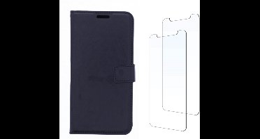 LuxeBass hoesje geschikt voor Samsung Galaxy S6 hoesje book case + 2 stuks Glas Screenprotector zwart gsm hoesje - telefoonhoes - telefoonhoesjes - beeldscherm - scherm - tempered glas