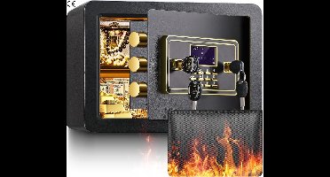 Kluis - Sleutel Kluis - Vuurvast - Waterdicht - 25-Liter - Elektrische Kluis - Incl Geldvak - Document Zak - Met Uitneembare Plank - Zwart