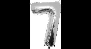 Folieballon 7 - 86 cm - Zilver - geschikt voor helium of lucht - incl. papieren rietje