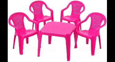 Pro garden kinder tuinset - roze - kunststof - kindertafel en stoeltje - binnen/buiten