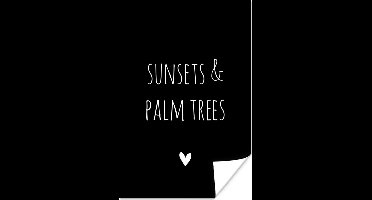 Poster Engelse quote "Sunset & palm trees" met een hartje op een zwarte achtergrond - 20x30 cm