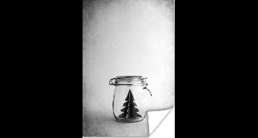 Poster tekening - Kerstboom - Kunst - zwart wit - 20x30 cm - Kerstmis Decoratie - Kerstversiering - Kerstdecoratie Woonkamer