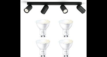 WiZ Pongee Opbouwspot (Zwart) - Warm tot Koelwit Licht - Plafondspot met 4 Lichtpunten - GU10 -Te bedienen via WiFi