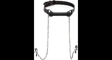 XR Brands - Strict - Silicone Bit Gag + Nipple Clamps - Black