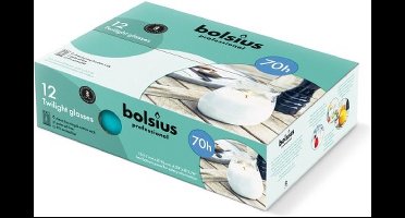 12 stuks Bolsius Twilights Turquoise glazen kaarsen 104/99 (70 uur)