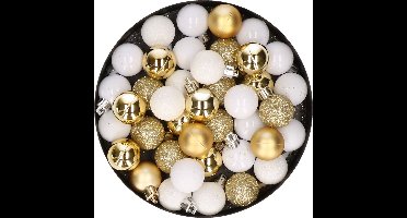 Kleine kunststof kerstversiering 40x stuks set en 3 cm kerstballen in het goud en wit - Voor kleine kerstbomen