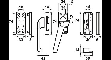 Axa Raamsluiting met nok cilindersluiting links opbouw F1 mat 3319-61-11/GE