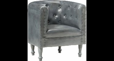 vidaXL - Kuipstoel - echt - leer - grijs