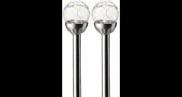 2x Buiten/tuin LED RVS bol stekers Navi solar verlichting 30 cm - Tuinverlichting - Tuinlampen - Solarlampen op zonne-energie
