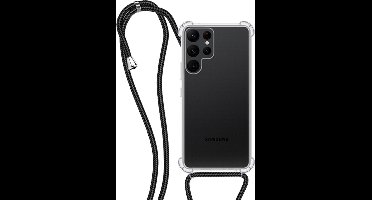 Hoesje - Geschikt voor Samsung Galaxy S21 Ultra - Met Koord - Shock Proof - Siliconen Case - Back Cover - Telefoonkoord - Telefoon Hoes Shockproof - Telefoonketting - Transparant