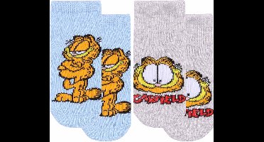 Garfield - 2 paar Grijze en Blauwe Babysokjes / 0-14 m