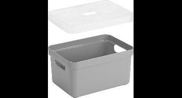Sunware Opbergboxen met transparante deksel - 2x stuks - kastmanden - lichtgrijs - 13 liter - kunststof - 35 x 25 x 18 cm - Opbergers