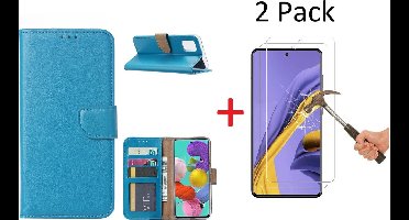 Hoesje Geschikt Voor Samsung Galaxy A51 Portemonnee hoesje + 2X Screenprotector - Turquoise
