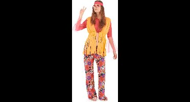 Vegaoo - Geel met roze hippie kostuum voor vrouwen