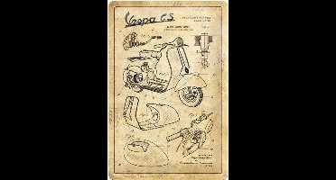 Vespa Onderdelen Schetsen Metalen Bord - 20 x 30 cm