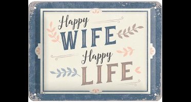 Happy Wife Metalen wandbord in reliëf 15 x 20 cm.