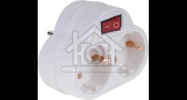 Universeel Stekker Verloop 1xra + 1xra Wit met schakelaar 005188