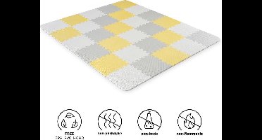 Kinderkraft LUNO Speelmat – 30 puzzelstukken – Antislip & waterdicht – 150x180 cm – Inclusief draagtas – Geel