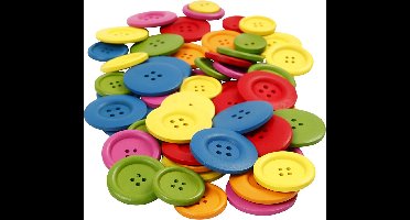 Houten knopen, d 25-40 mm, 2-4 gaten, diverse kleuren, 144 stuk/ 1 doos