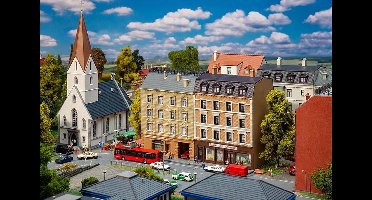 Faller - Apartment buildings with pharmacy and delicatessen shop - FA232384 - modelbouwsets, hobbybouwspeelgoed voor kinderen, modelverf en accessoires