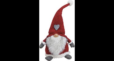 G. Wurm Pluche kerst gnome - wit/rood/grijs - H40 - decoratie pop - dwerg/kabouter