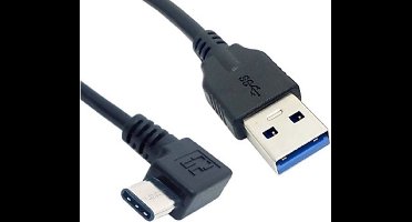 USB-C haaks (links/rechts) naar USB-A kabel - USB3.0 - tot 0,9A / zwart - 1 meter