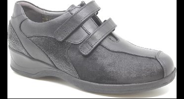 Xsensible, LUCIA, 10027.2.099, Zwarte klittenbandschoenen met stretchleer wijdte H