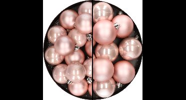 28x stuks kunststof kerstballen lichtroze 4 en 6 cm - Kerstversiering