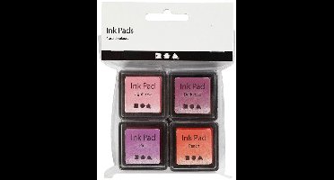 Stempelinkt, peach, roze, lichtroze, donkerroze, H: 2 cm, afm 3,5x3,5 cm, 4 stuk/ 1 doos