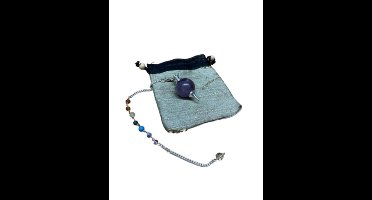 Pendel met ronde Amethist en een ketting met 7 kleine chakra's edelstenen - met gratis buideltje - Pendelen - spiritueel - nr.31