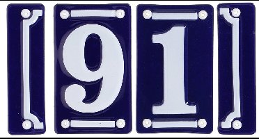 Best for Boots huisnummer 91 met sierrand - Oudhollands - emaille - blauw/wit