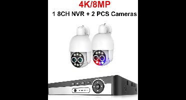 8-Kanaals 4K Bewakingscamera Systeem – Beveiligingscamera – CCTV Camera – IP Camera – Video Surveillance – AI Bewegingsdetectie – PTZ 350° Draaibaar & Nachtzicht - 2 Stuks - 1TB