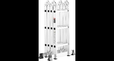 Multifunctionele Vouwladder – 7-in-1 Ladder – Vouwtrap – A-Frame Ladder – Aluminium – 150 Kg Draagvermogen – Antislipvoeten - Zilver - 3 Treden