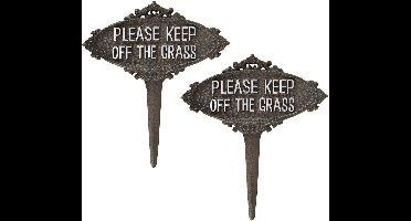 Esschert Design grasveld/gazon bordje - 2x - niet op het gras - gietijzer - 21 x 23 cm