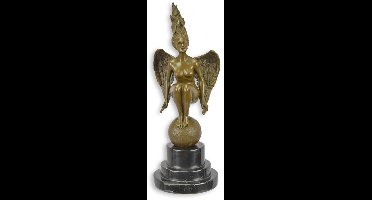 Bronzen beeld - Gevleugelde naakte vrouw - sculptuur - 35,4 cm hoog
