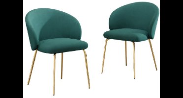 Fluwelen Eetkamerstoelen – Armleuningen – Luxe Stoelen – Comfortabele Stoelen – Zachte Bekleding – Ergonomische Rugleuning – Gouden Metalen Poot - Groen