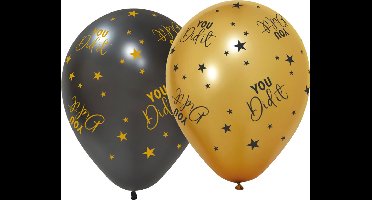 12 ballonnen 12" 3 met goud / 3 zwart - You did It Golden Celebrations - Versiering Slinger Feestdecoratie Decoratie Verjaardag Jubileum Ballon Feest