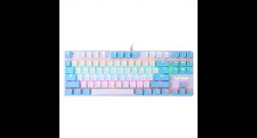 NAXSIR Mechanisch Gaming Toetsenbord - 87 Toetsen Compact - RGB Backlit - Dubbele Kleur Design - Compatibel met PC/Mac - Wit-blauw