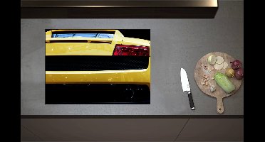 Inductieplaat Beschermer - Achterkant van Gele Sportauto - 71x51 cm - 2 mm Dik - Inductie Beschermer - Bescherming Inductiekookplaat - Kookplaat Beschermer van Zwart Vinyl