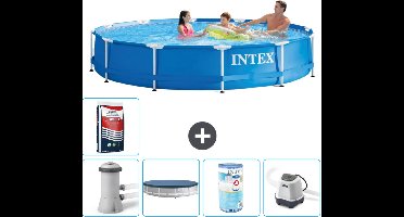 Intex Rond Frame Zwembad - 366 x 76 cm - Blauw - Inclusief Pomp Afdekzeil - Filter - Zoutwatersysteem - Zwembadzout