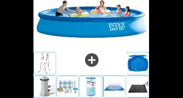 Intex Rond Opblaasbaar Easy Set Zwembad - 457 x 84 cm - Blauw - Inclusief Pomp Onderhoudspakket - Filter - Grondzeil - Solar Mat - Ladder - Voetenbad