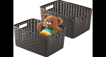 Plasticforte Opbergmand - 2x - Kastmand - rotan kunststof - choco bruin - 10 Liter - 22 x 33 x 16 cm