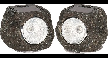 Cepewa LED lamp/spot - 2x - solar verlichting - steen vorm - 13 x 9 cm - tuin verlichting